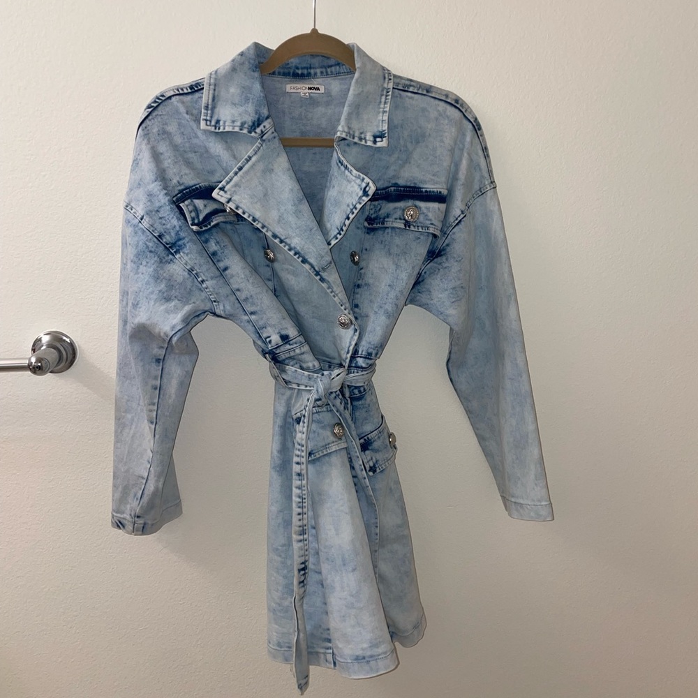 Star Studded Denim Trenchcoat-Type Dress - Picture 2 of 7